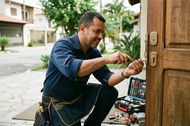 Chaveiro realizando um serviço com dedicação e confiança em Itatiba.